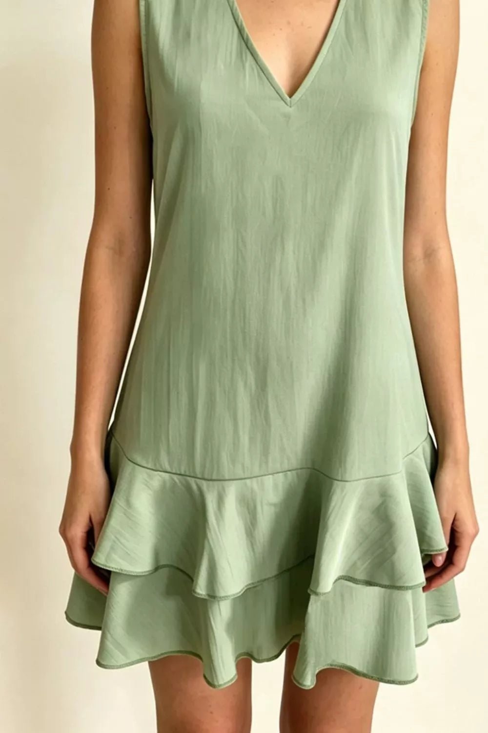 Women's Plus Size Sleeveless V-Neck Ruffle Hem Mini Dress – 5 Colours, S–3XL - ShopNQlik