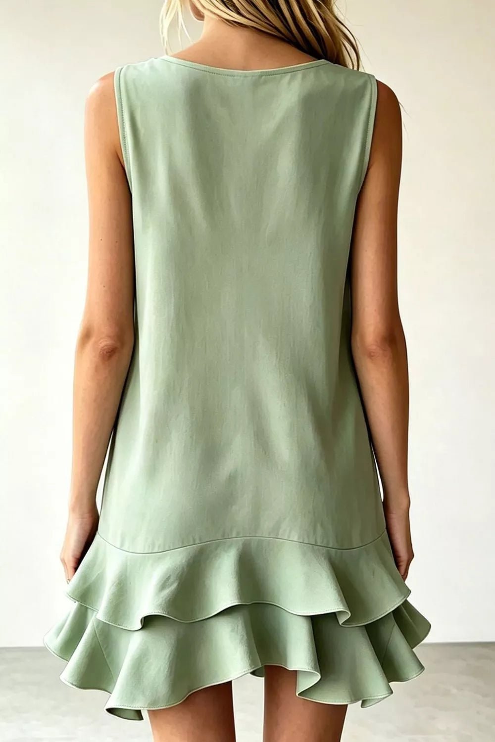 Women's Plus Size Sleeveless V-Neck Ruffle Hem Mini Dress – 5 Colours, S–3XL - ShopNQlik