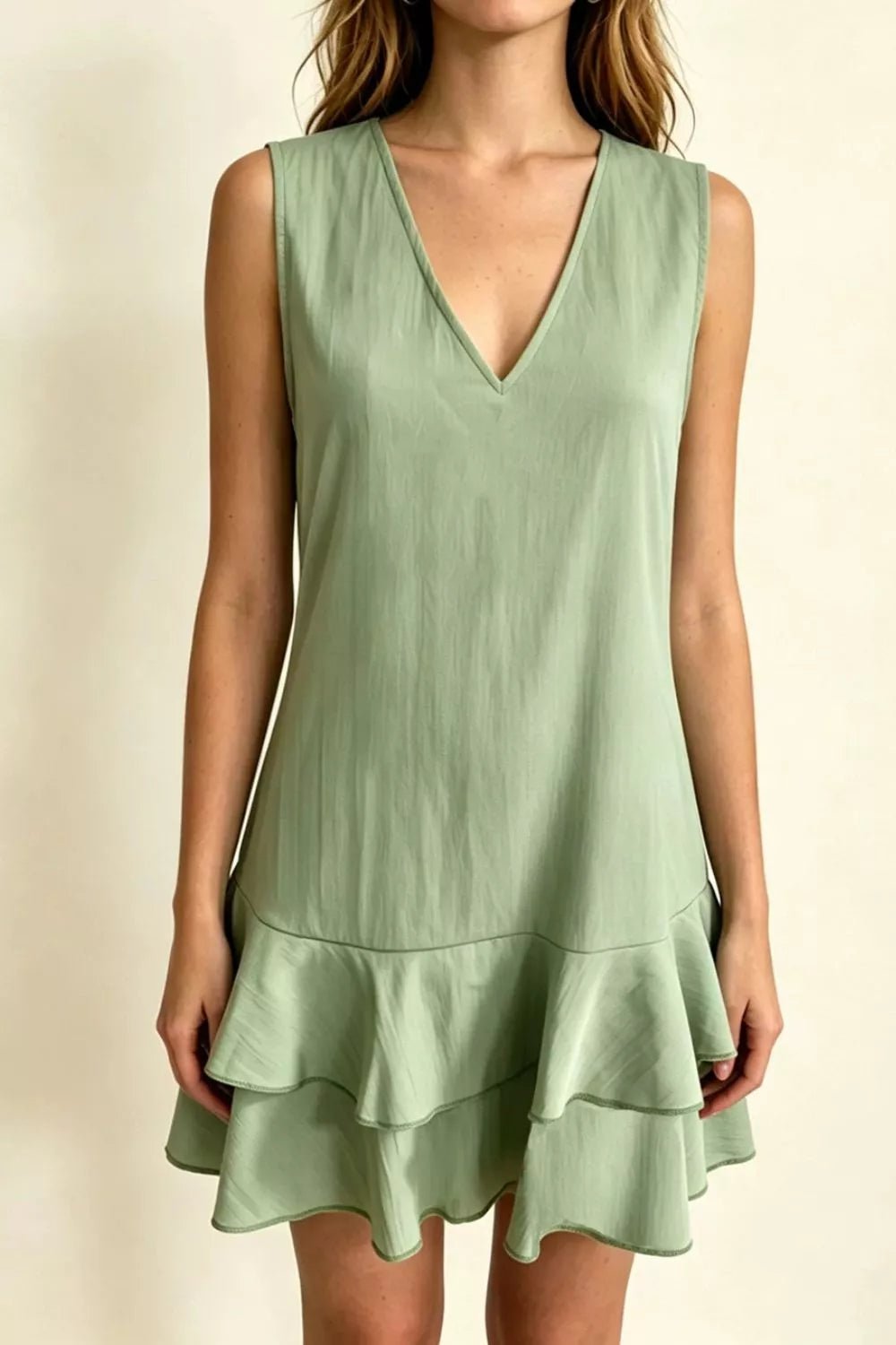 Women's Plus Size Sleeveless V-Neck Ruffle Hem Mini Dress – 5 Colours, S–3XL - ShopNQlik