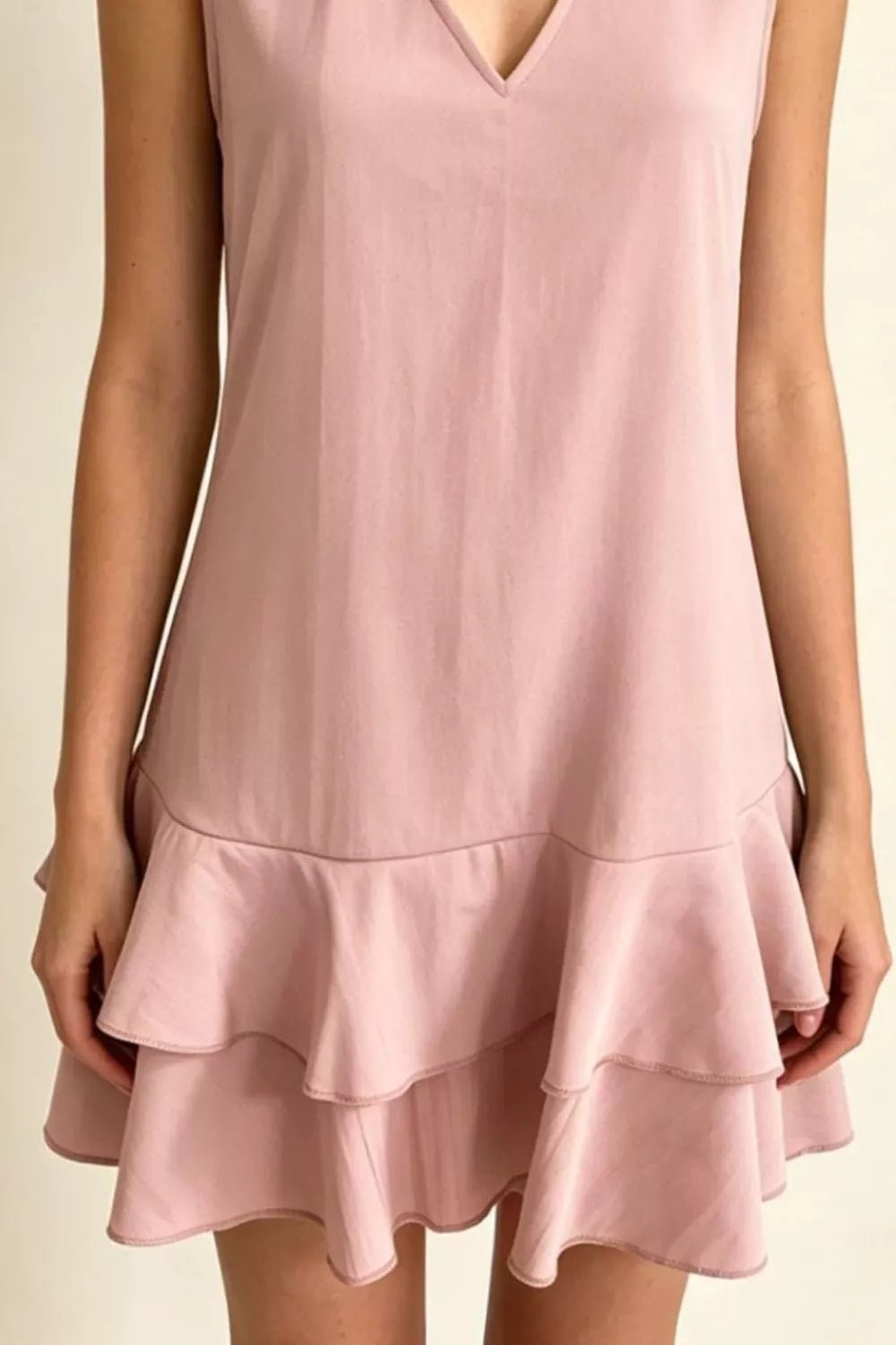 Women's Plus Size Sleeveless V-Neck Ruffle Hem Mini Dress – 5 Colours, S–3XL - ShopNQlik