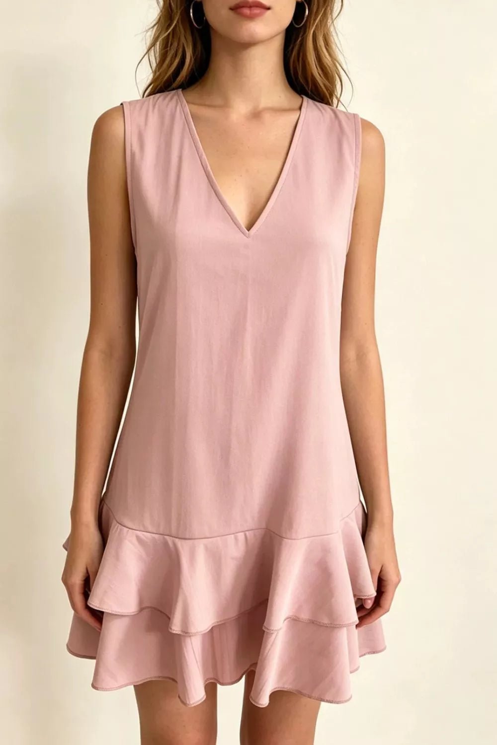 Women's Plus Size Sleeveless V-Neck Ruffle Hem Mini Dress – 5 Colours, S–3XL - ShopNQlik