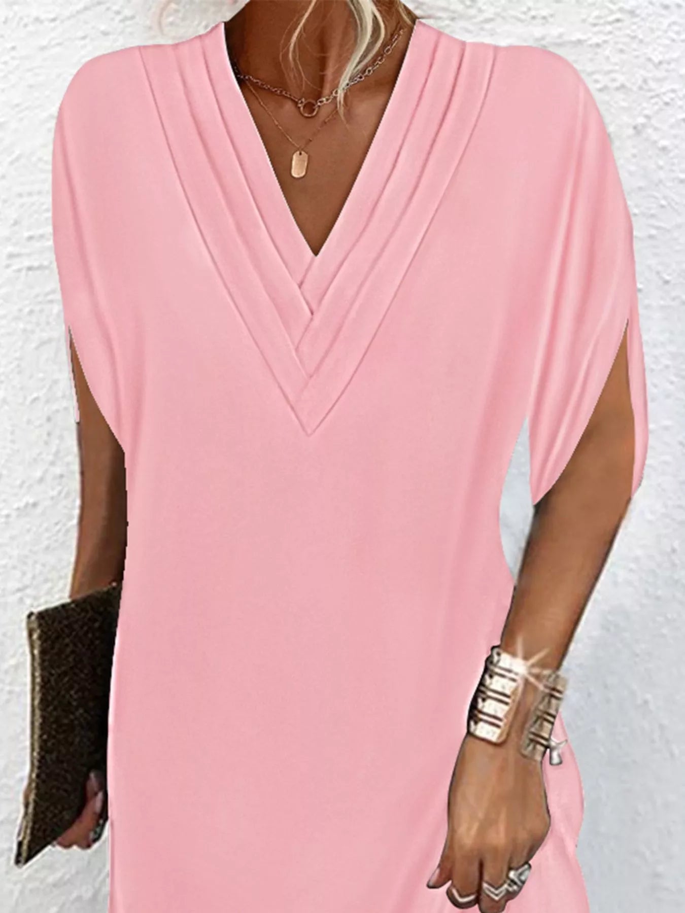 Women's Plus Size V-Neck Slit Sleeve Mini Dress – 6 Colours, S–3XL - ShopNQlik