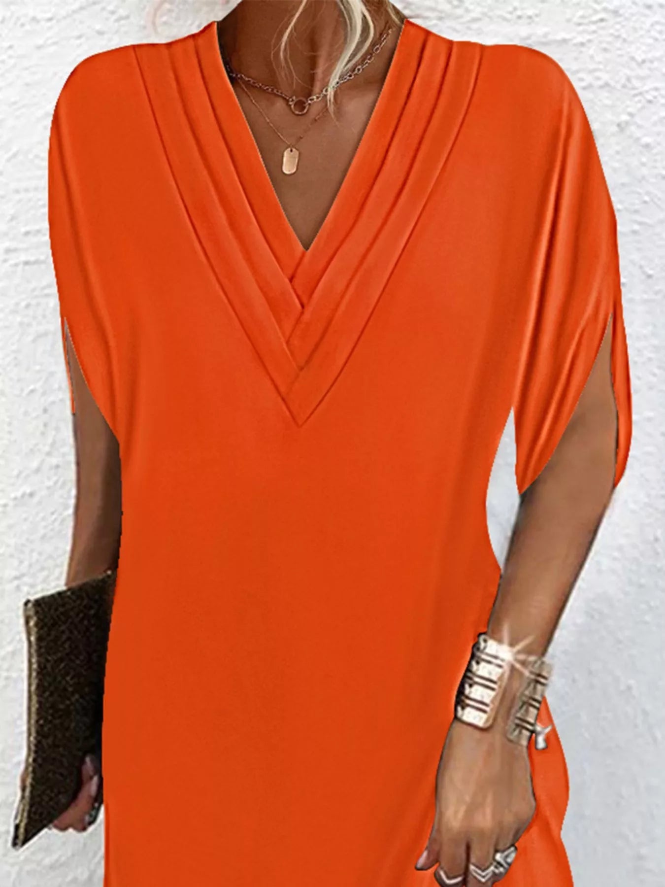 Women's Plus Size V-Neck Slit Sleeve Mini Dress – 6 Colours, S–3XL - ShopNQlik