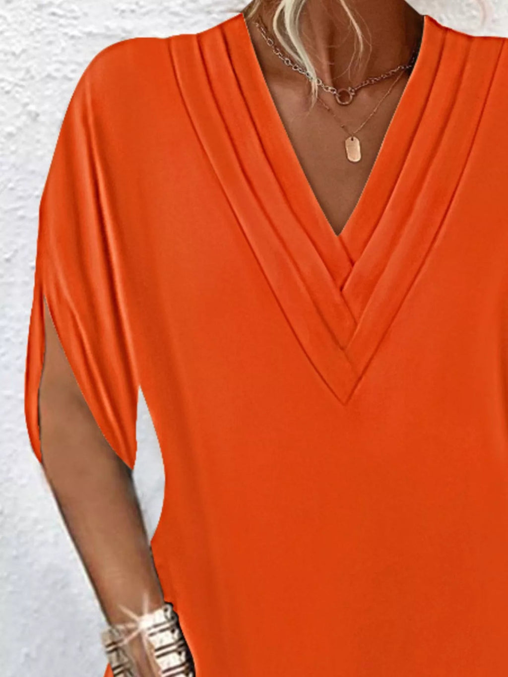 Women's Plus Size V-Neck Slit Sleeve Mini Dress – 6 Colours, S–3XL - ShopNQlik