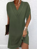 Women's Plus Size V-Neck Slit Sleeve Mini Dress – 6 Colours, S–3XL - ShopNQlik