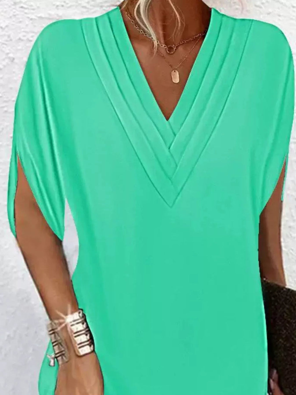 Women's Plus Size V-Neck Slit Sleeve Mini Dress – 6 Colours, S–3XL - ShopNQlik