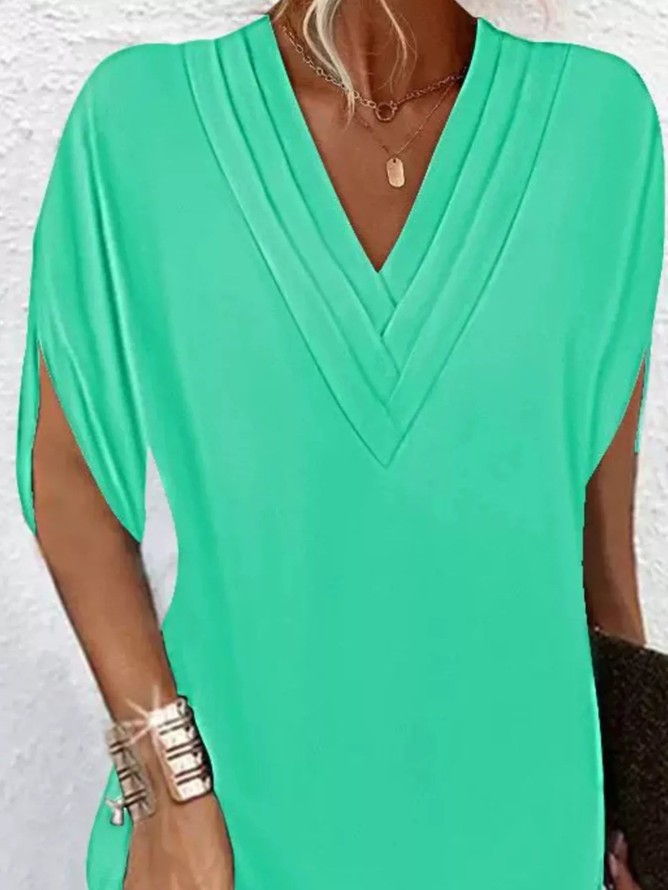 Women's Plus Size V-Neck Slit Sleeve Mini Dress – 6 Colours, S–3XL - ShopNQlik