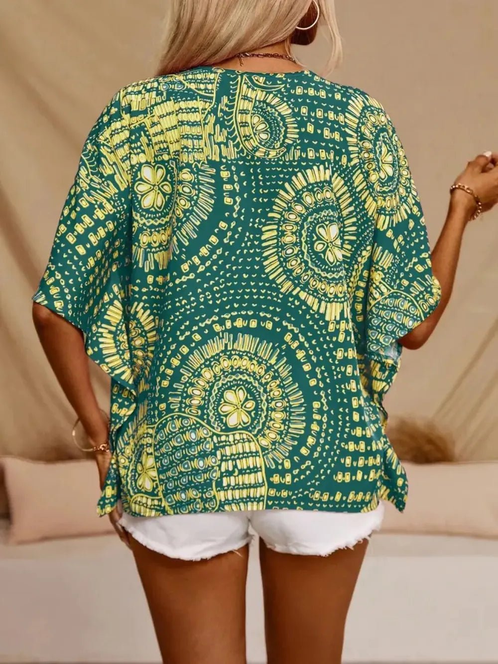 Women's Printed V-Neck Half Sleeve Top – Casual Everyday Tee - ShopNQlik