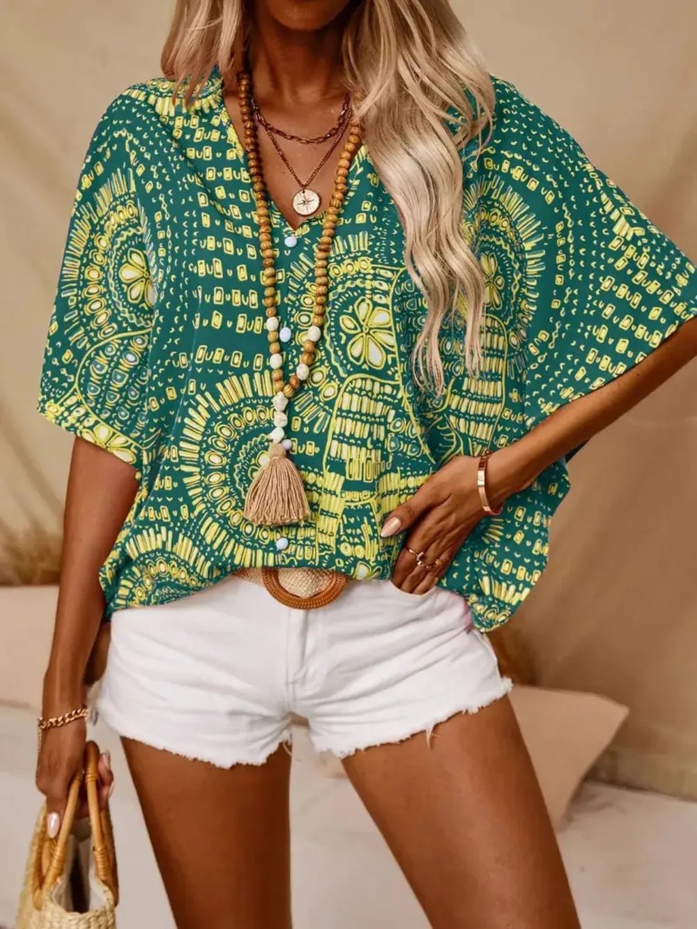 Women's Printed V-Neck Half Sleeve Top – Casual Everyday Tee - ShopNQlik