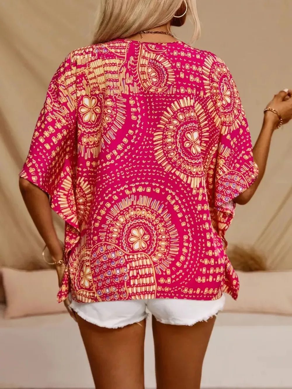 Women's Printed V-Neck Half Sleeve Top – Casual Everyday Tee - ShopNQlik