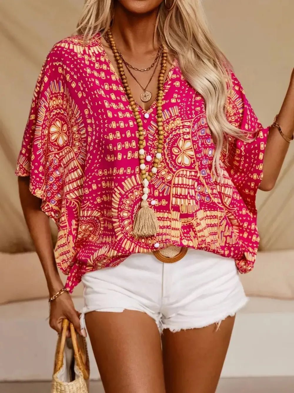 Women's Printed V-Neck Half Sleeve Top – Casual Everyday Tee - ShopNQlik