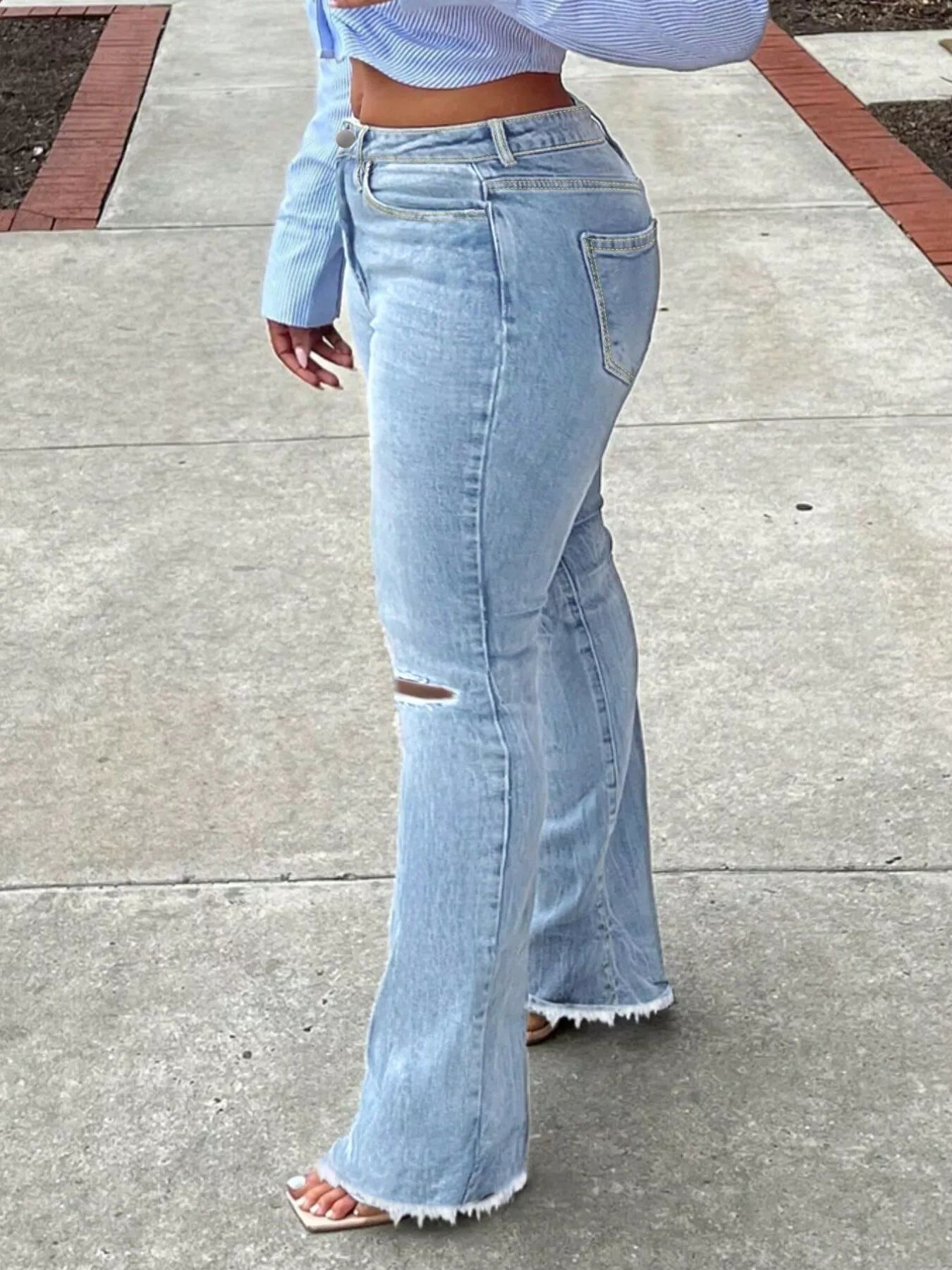 Women's Ripped Knee Flare Jeans – 4 Colours, S–2XL - ShopNQlik