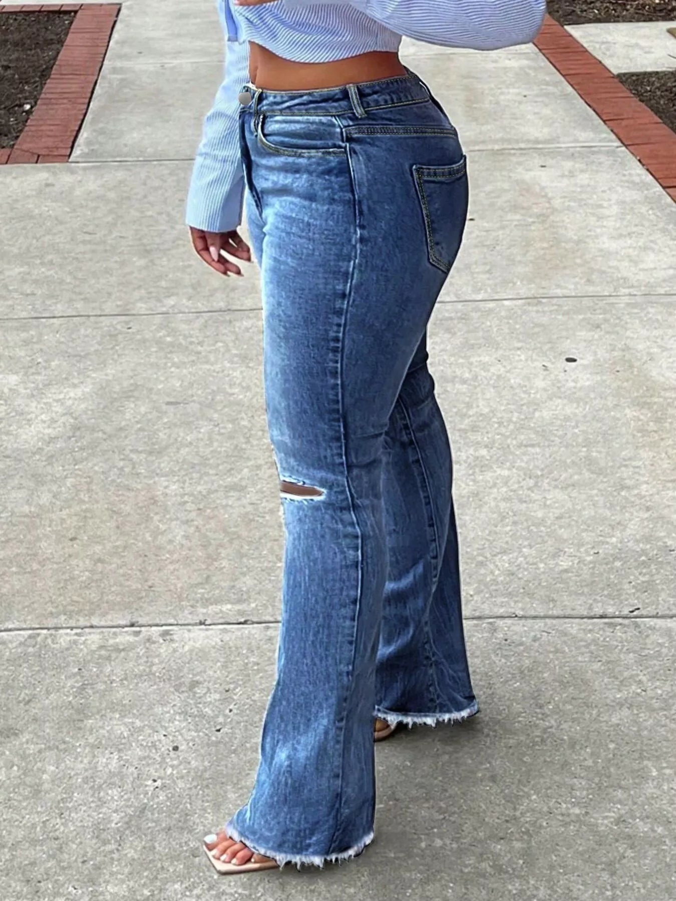 Women's Ripped Knee Flare Jeans – 4 Colours, S–2XL - ShopNQlik