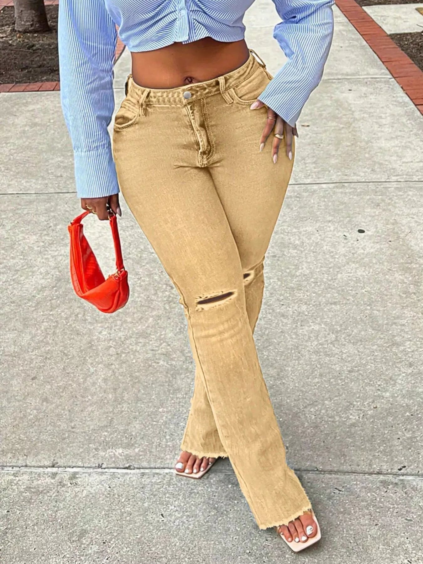 Women's Ripped Knee Flare Jeans – 4 Colours, S–2XL - ShopNQlik