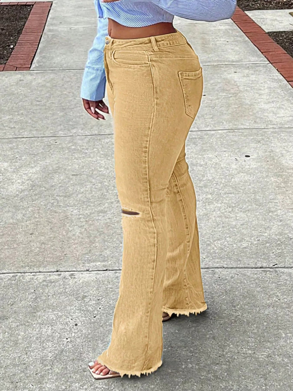 Women's Ripped Knee Flare Jeans – 4 Colours, S–2XL - ShopNQlik