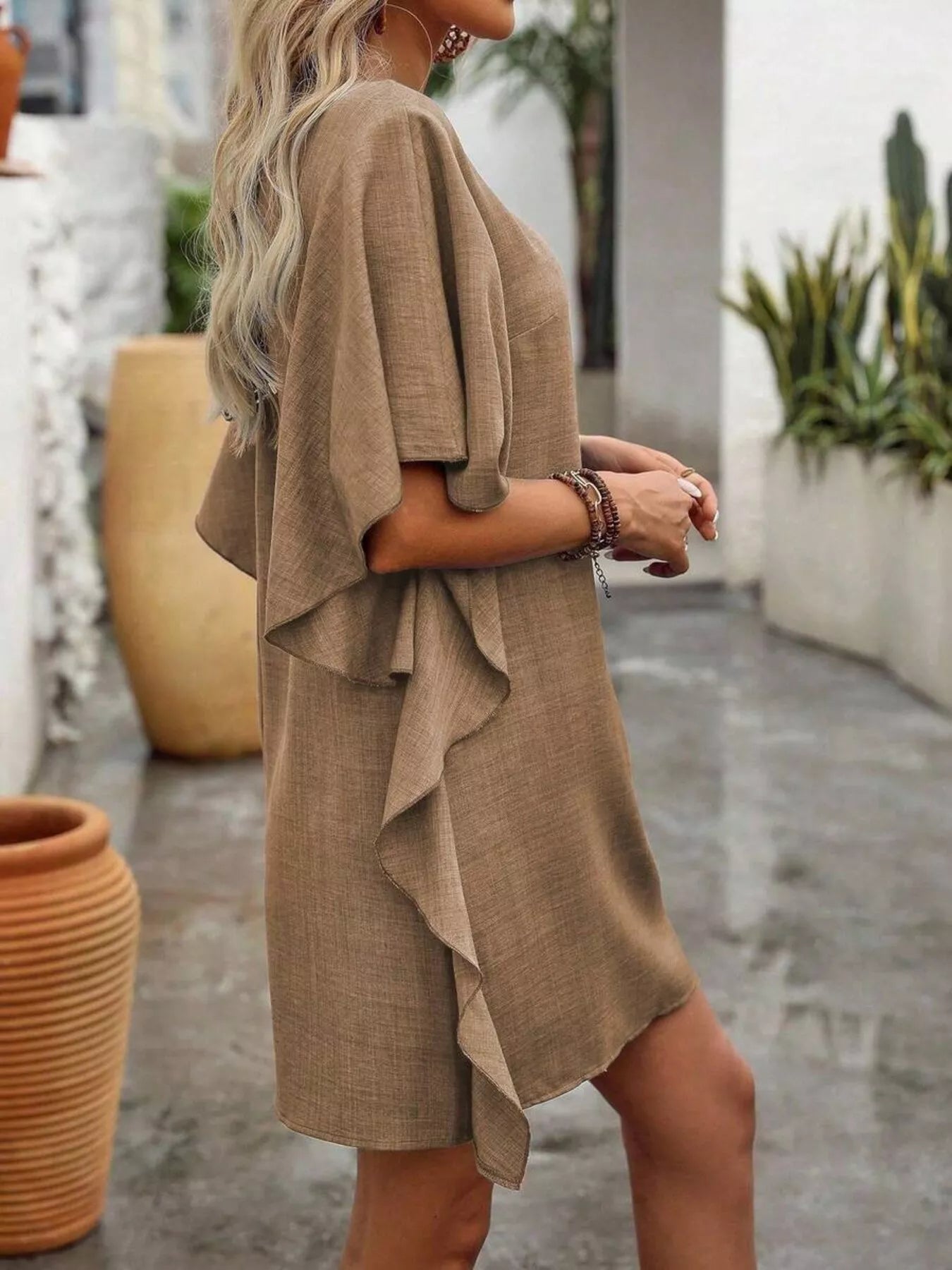 Women's Ruffled Flutter Sleeve V-Neck Mini Dress – 6 Colours, S–2XL - ShopNQlik