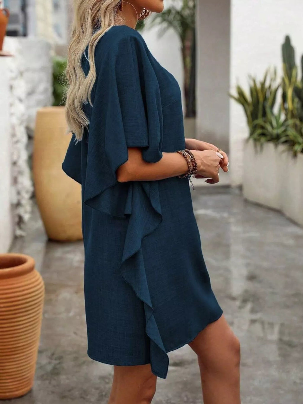 Women's Ruffled Flutter Sleeve V-Neck Mini Dress – 6 Colours, S–2XL - ShopNQlik