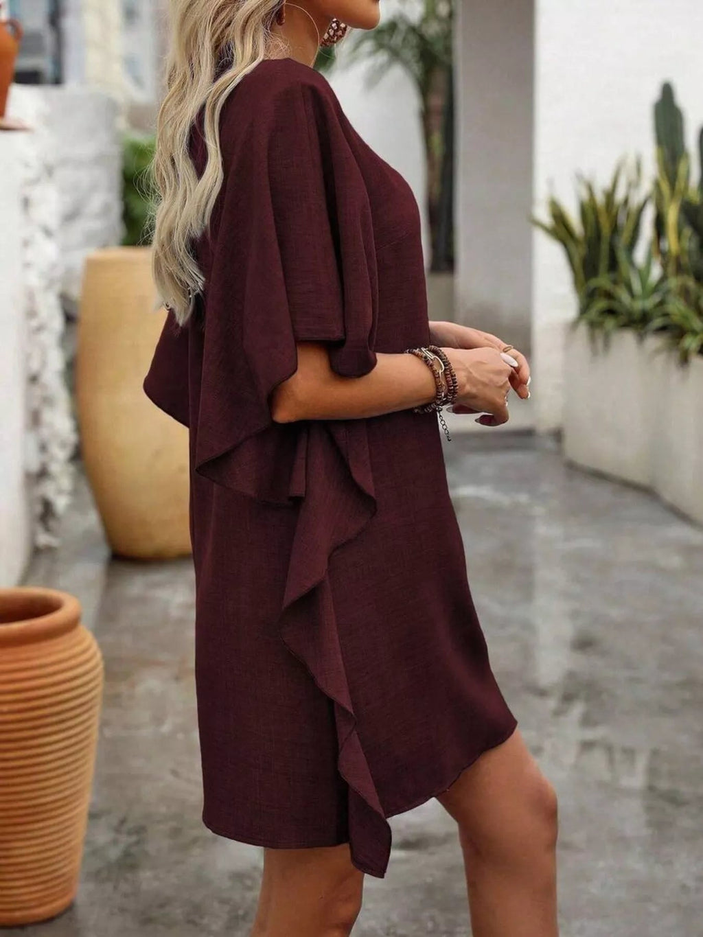 Women's Ruffled Flutter Sleeve V-Neck Mini Dress – 6 Colours, S–2XL - ShopNQlik