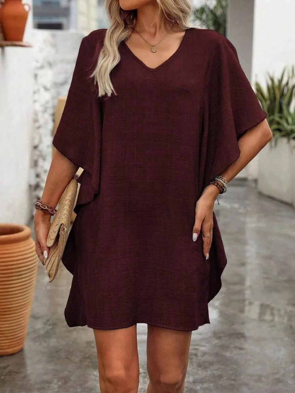 Women's Ruffled Flutter Sleeve V-Neck Mini Dress – 6 Colours, S–2XL - ShopNQlik