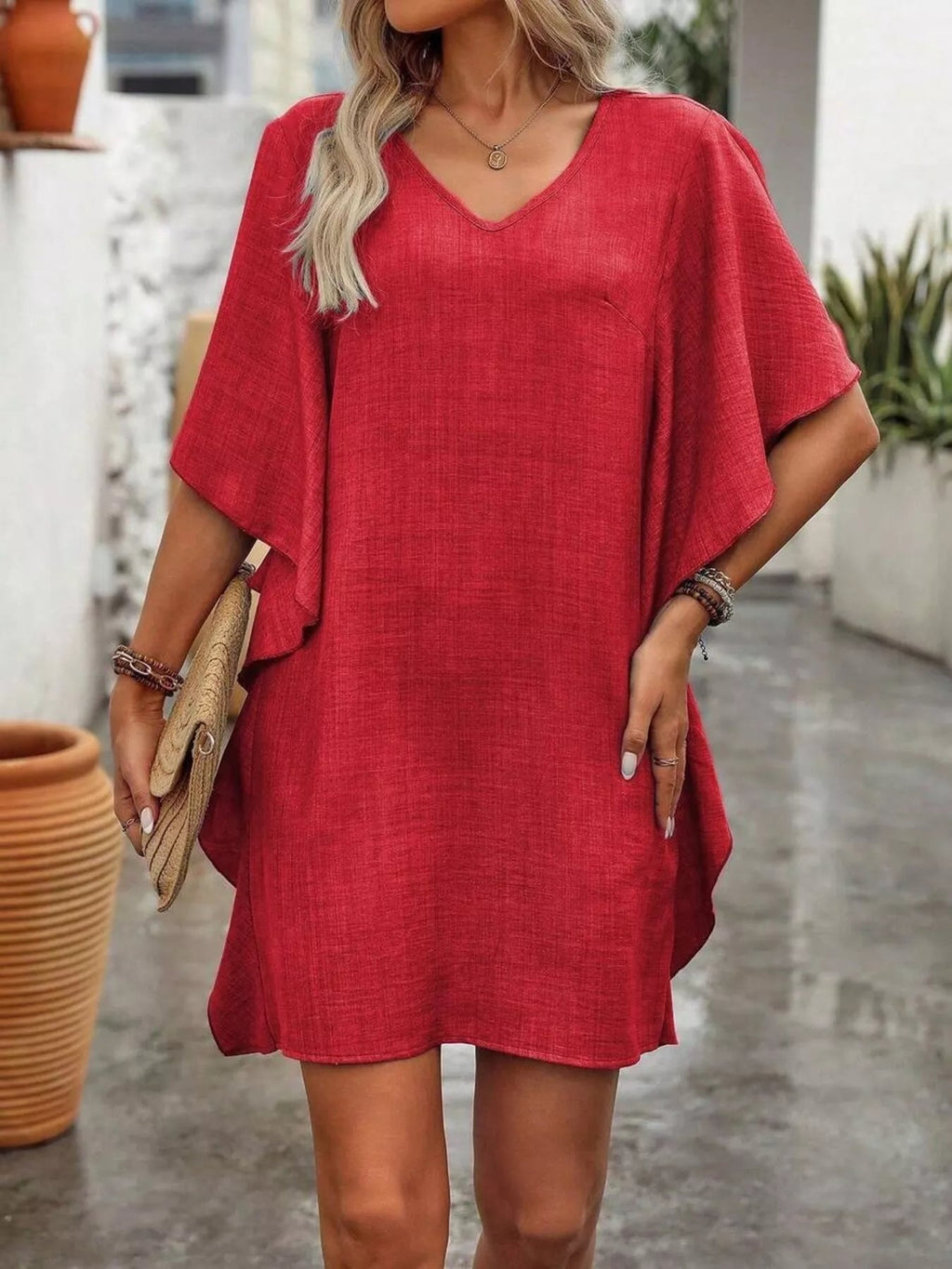 Women's Ruffled Flutter Sleeve V-Neck Mini Dress – 6 Colours, S–2XL - ShopNQlik