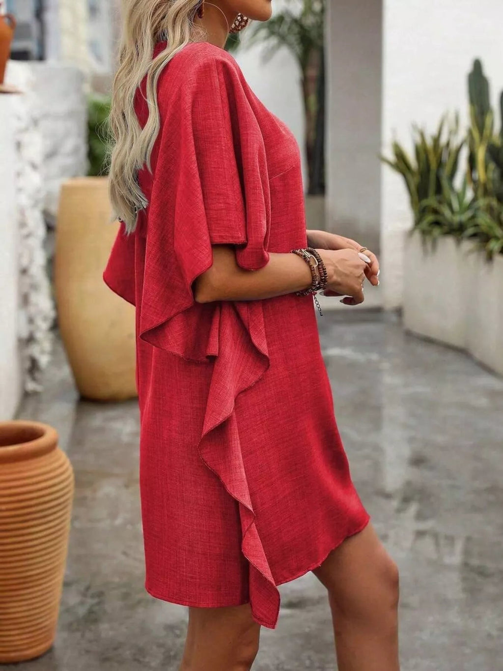 Women's Ruffled Flutter Sleeve V-Neck Mini Dress – 6 Colours, S–2XL - ShopNQlik