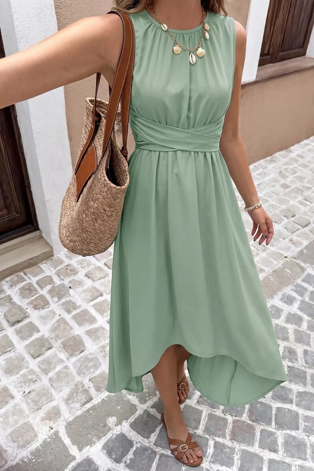 Women's Sleeveless High-Low Hem A-Line Dress – Sage, S–XL - ShopNQlik