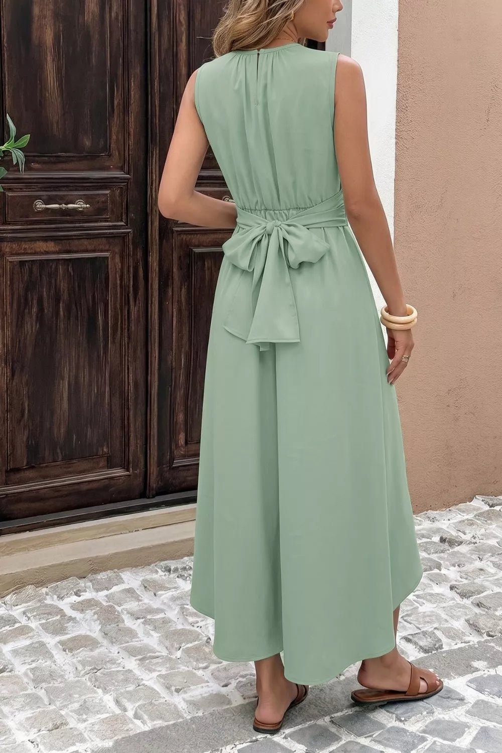 Women's Sleeveless High-Low Hem A-Line Dress – Sage, S–XL - ShopNQlik