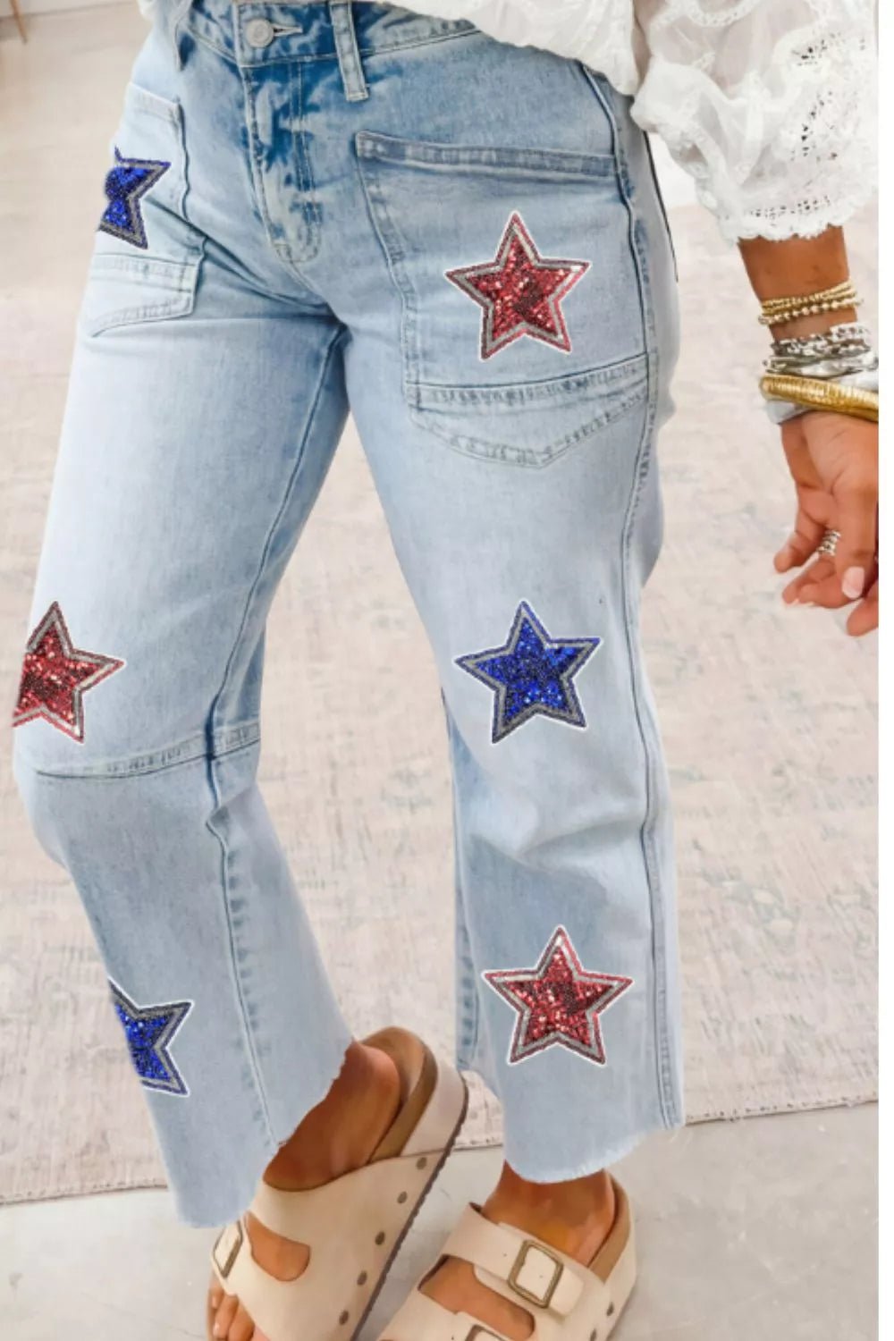 Women's Star-Embellished Cropped Jeans – Light Blue, Sizes 4–16 - ShopNQlik