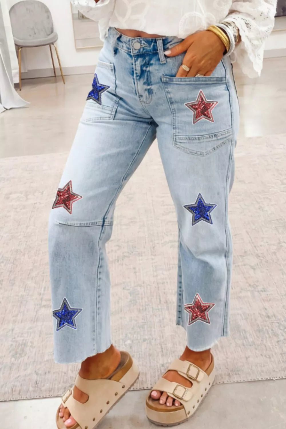 Women's Star-Embellished Cropped Jeans – Light Blue, Sizes 4–16 - ShopNQlik