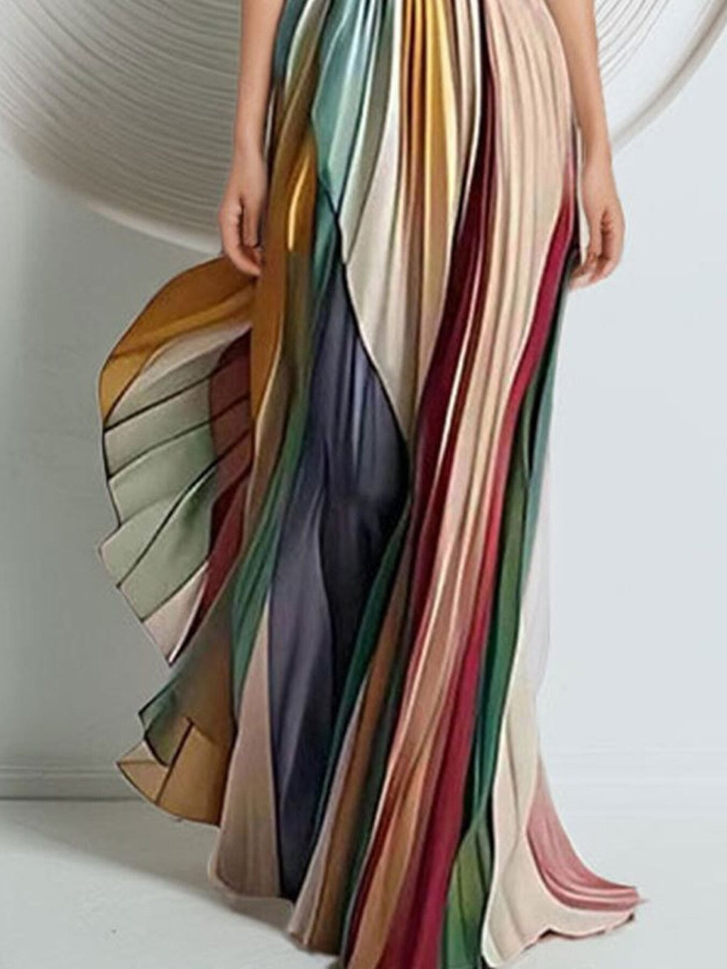 Women's Striped Pleated Strapless Maxi Dress – Multicolor, S–2XL - ShopNQlik