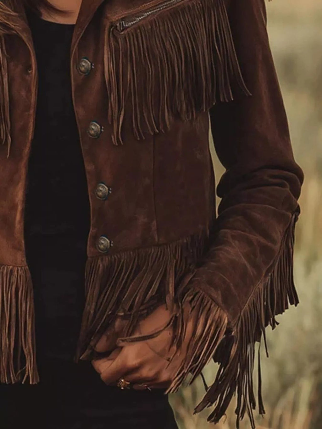 Women's Suede Fringe Button-Up Jacket (S–2XL) - ShopNQlik