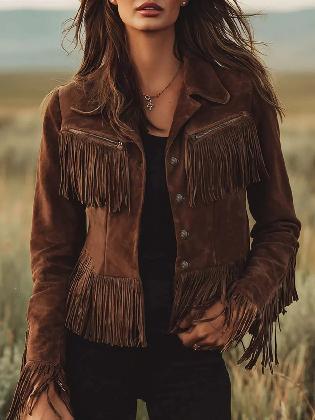 Women's Suede Fringe Button-Up Jacket (S–2XL) - ShopNQlik