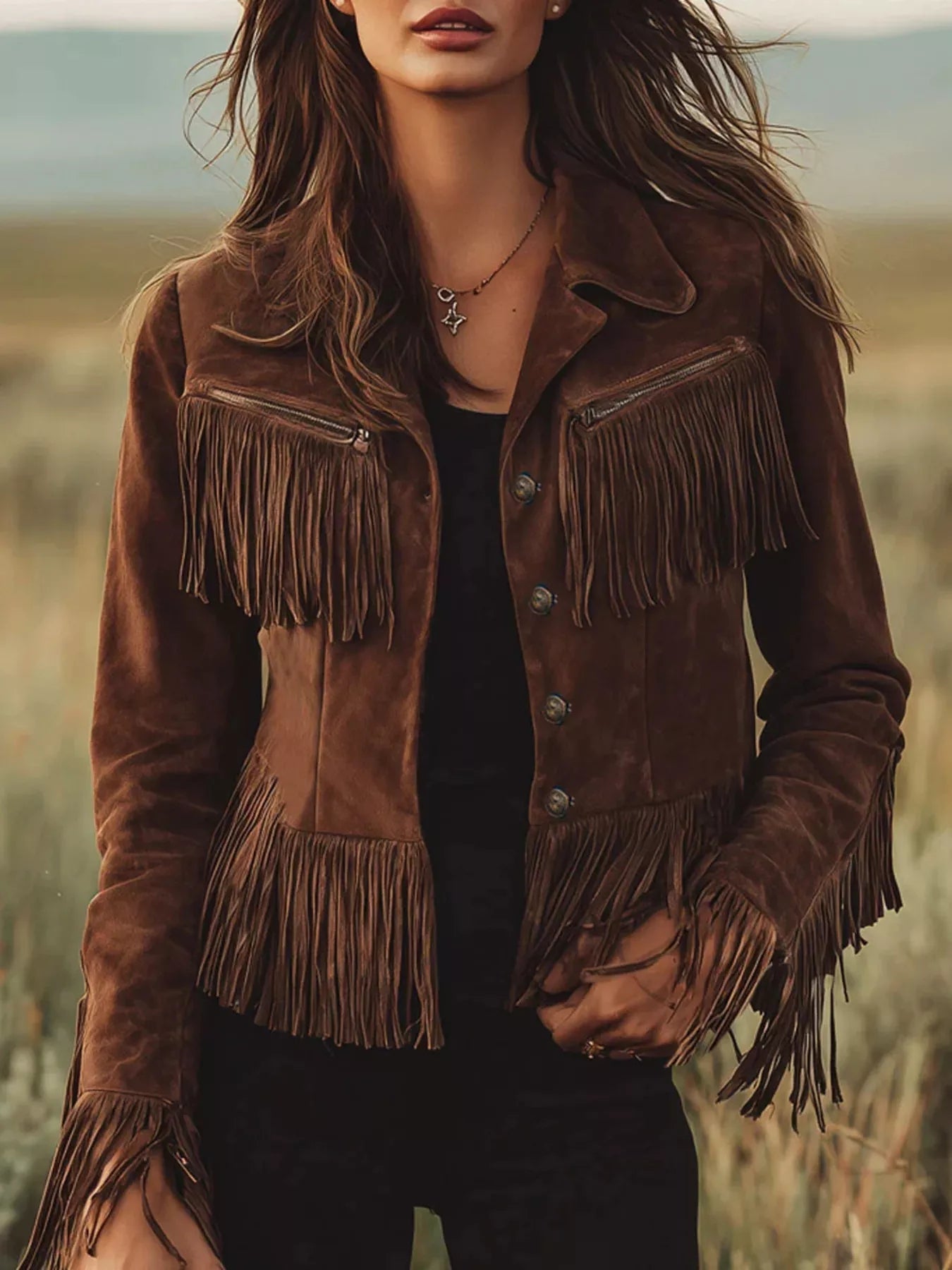 Women's Suede Fringe Button-Up Jacket (S–2XL) - ShopNQlik