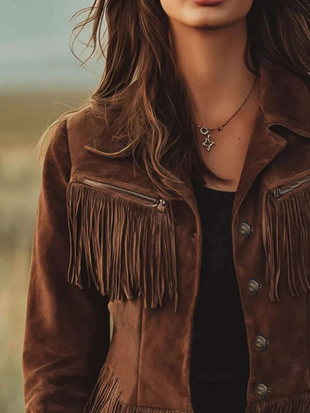 Women's Suede Fringe Button-Up Jacket (S–2XL) - ShopNQlik
