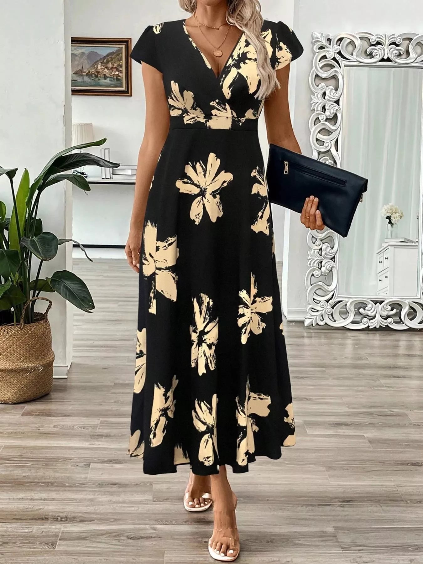 Women's Surplice Cap Sleeve Midi Dress – 3 Colours, S–2XL - ShopNQlik