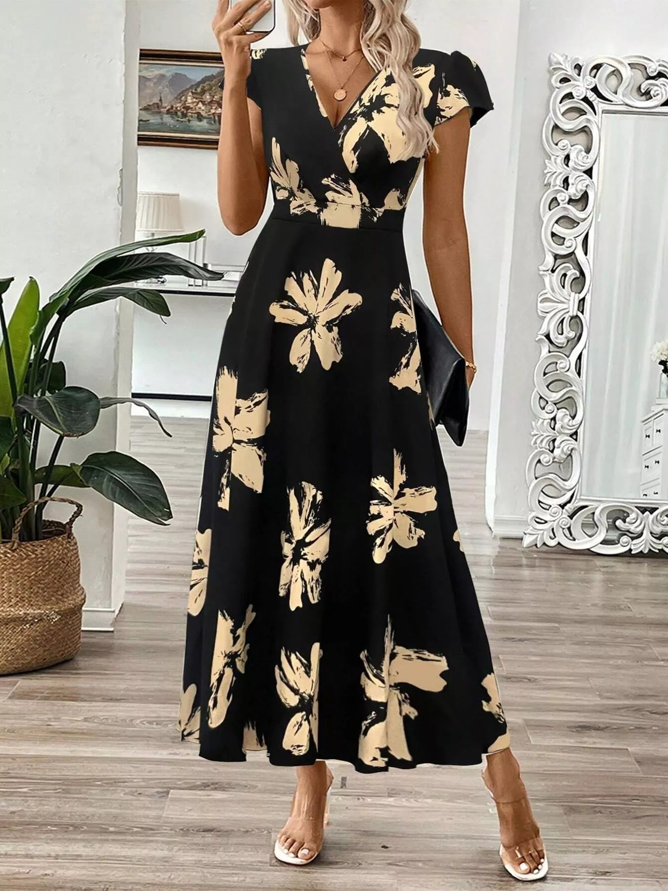 Women's Surplice Cap Sleeve Midi Dress – 3 Colours, S–2XL - ShopNQlik