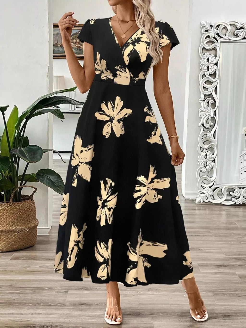 Women's Surplice Cap Sleeve Midi Dress – 3 Colours, S–2XL - ShopNQlik