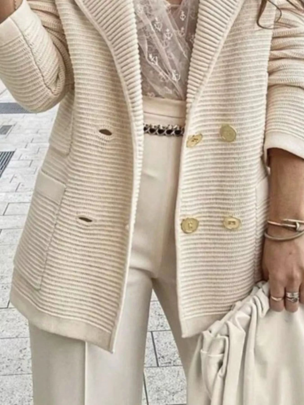 Women's Texture Knit Double-Breasted Blazer (S–2XL) - ShopNQlik