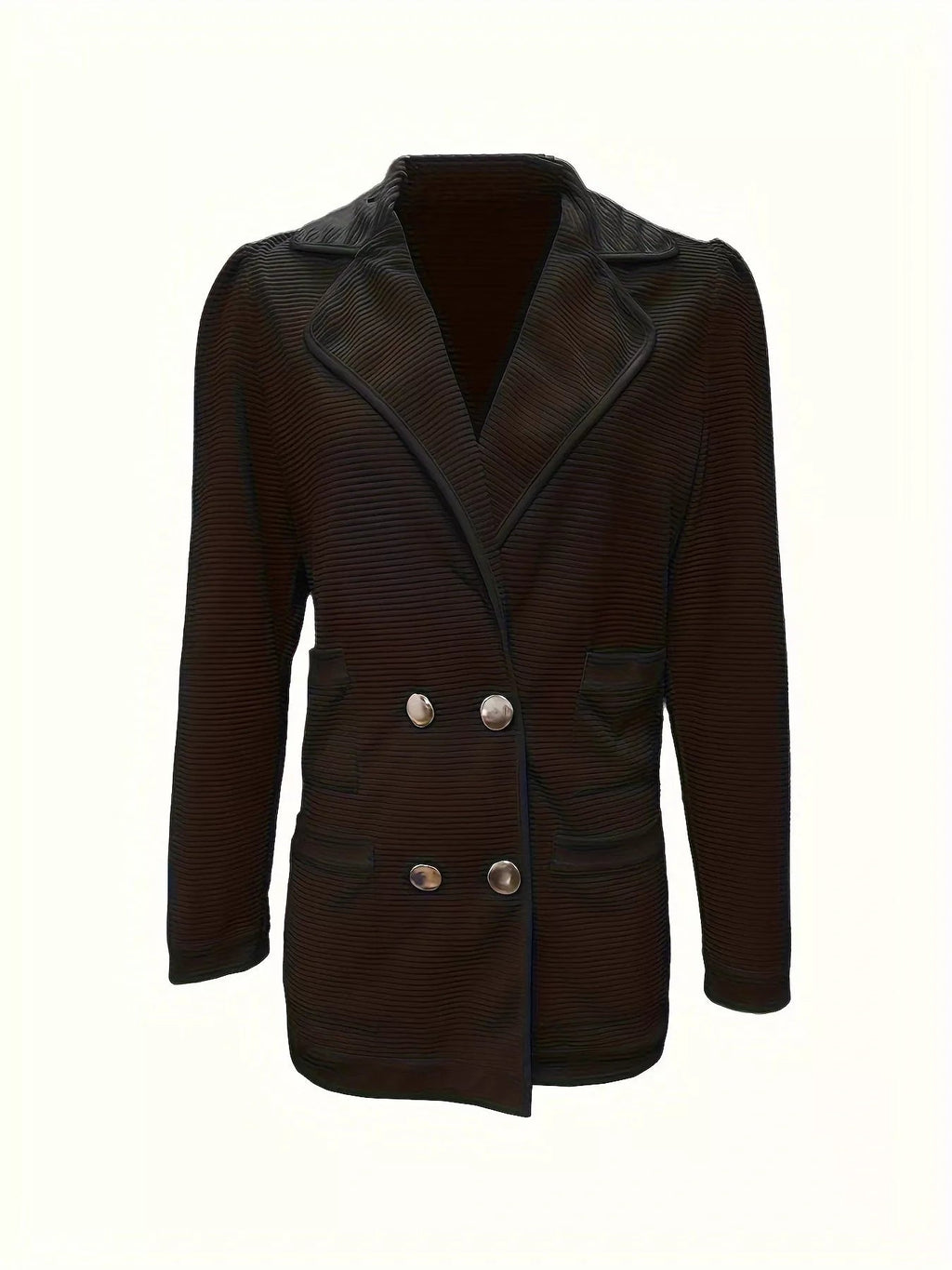 Women's Texture Knit Double-Breasted Blazer (S–2XL) - ShopNQlik