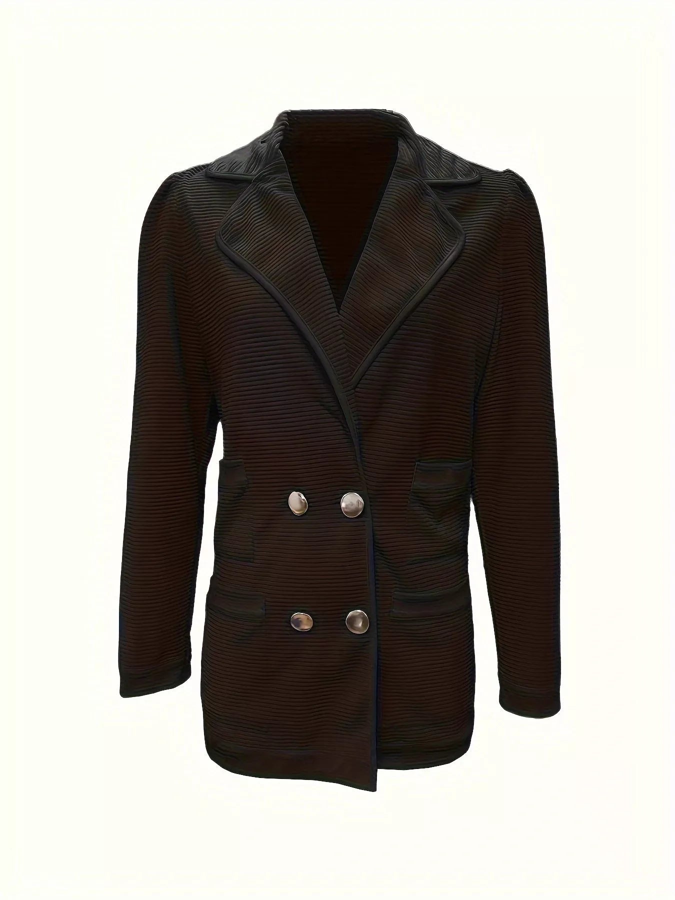 Women's Texture Knit Double-Breasted Blazer (S–2XL) - ShopNQlik