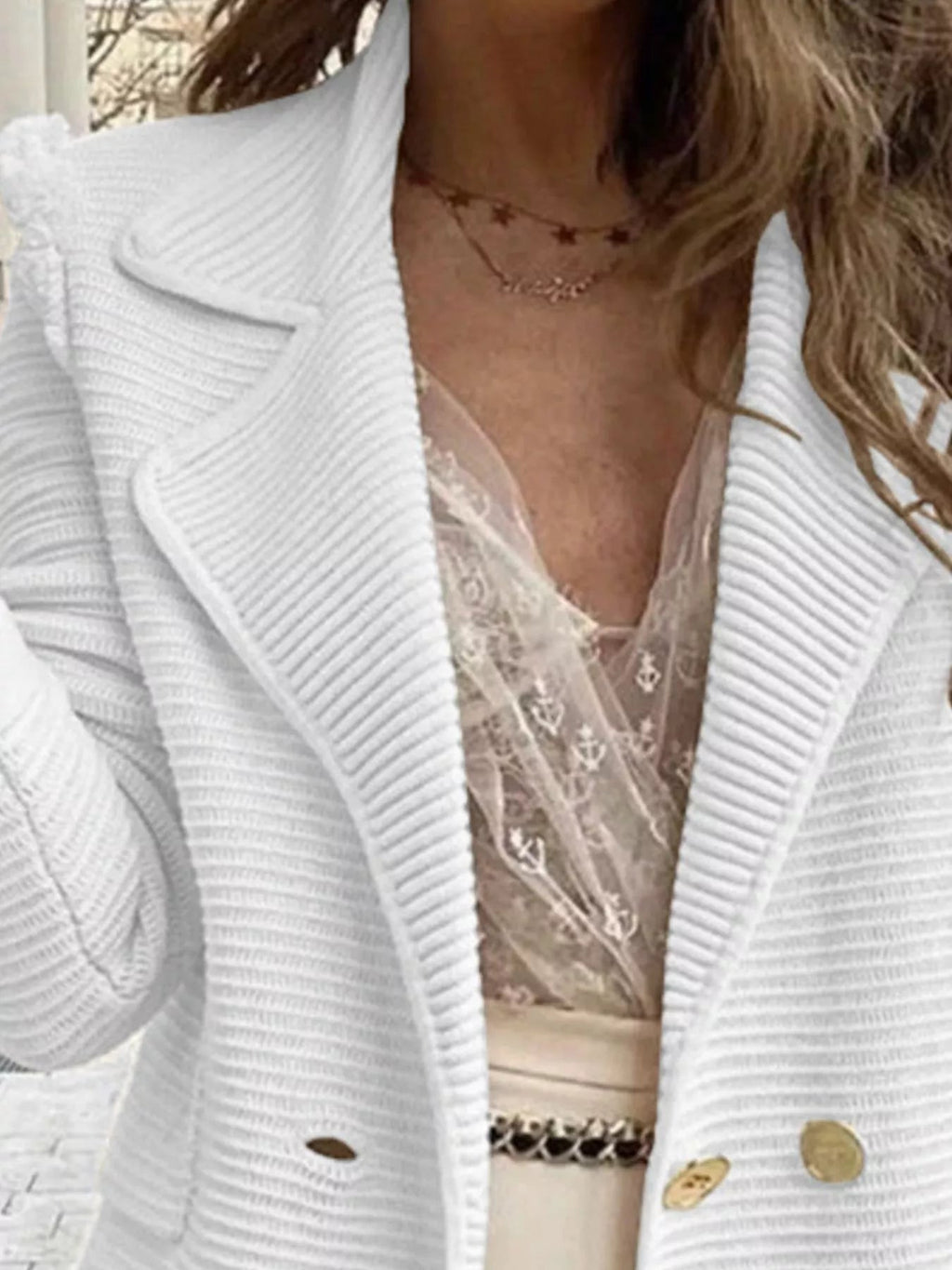 Women's Texture Knit Double-Breasted Blazer (S–2XL) - ShopNQlik