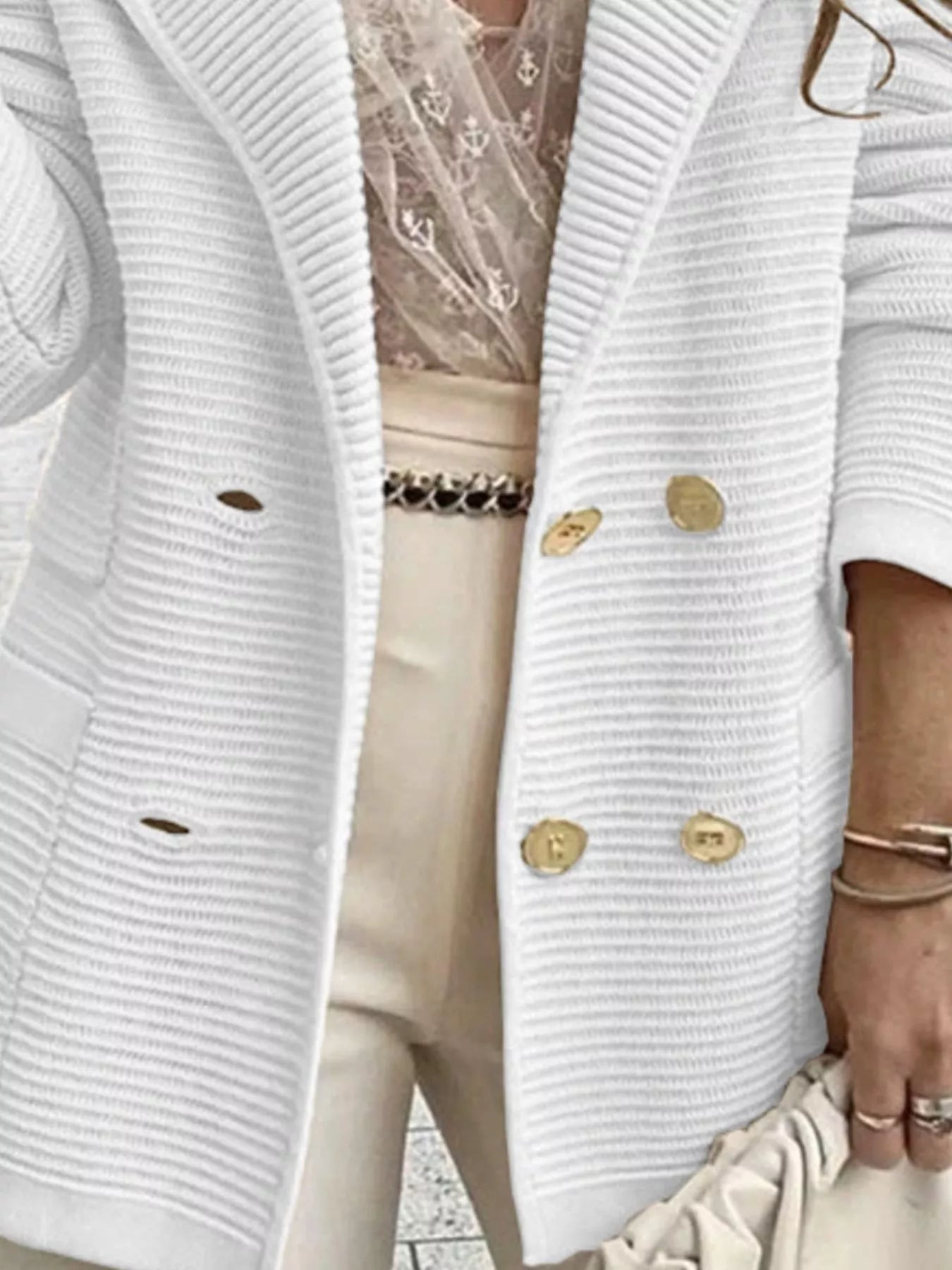 Women's Texture Knit Double-Breasted Blazer (S–2XL) - ShopNQlik