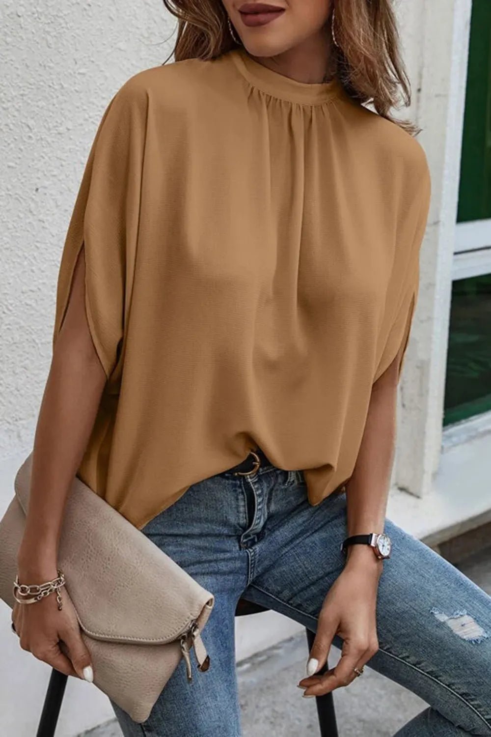 Women's Tie-Back Slit Half Sleeve Blouse – Lightweight Everyday Top - ShopNQlik