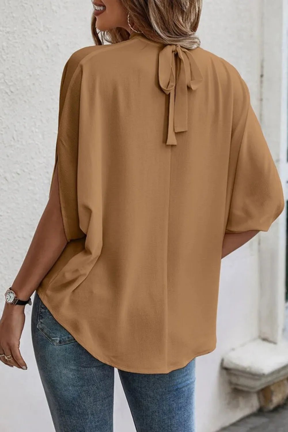 Women's Tie-Back Slit Half Sleeve Blouse – Lightweight Everyday Top - ShopNQlik