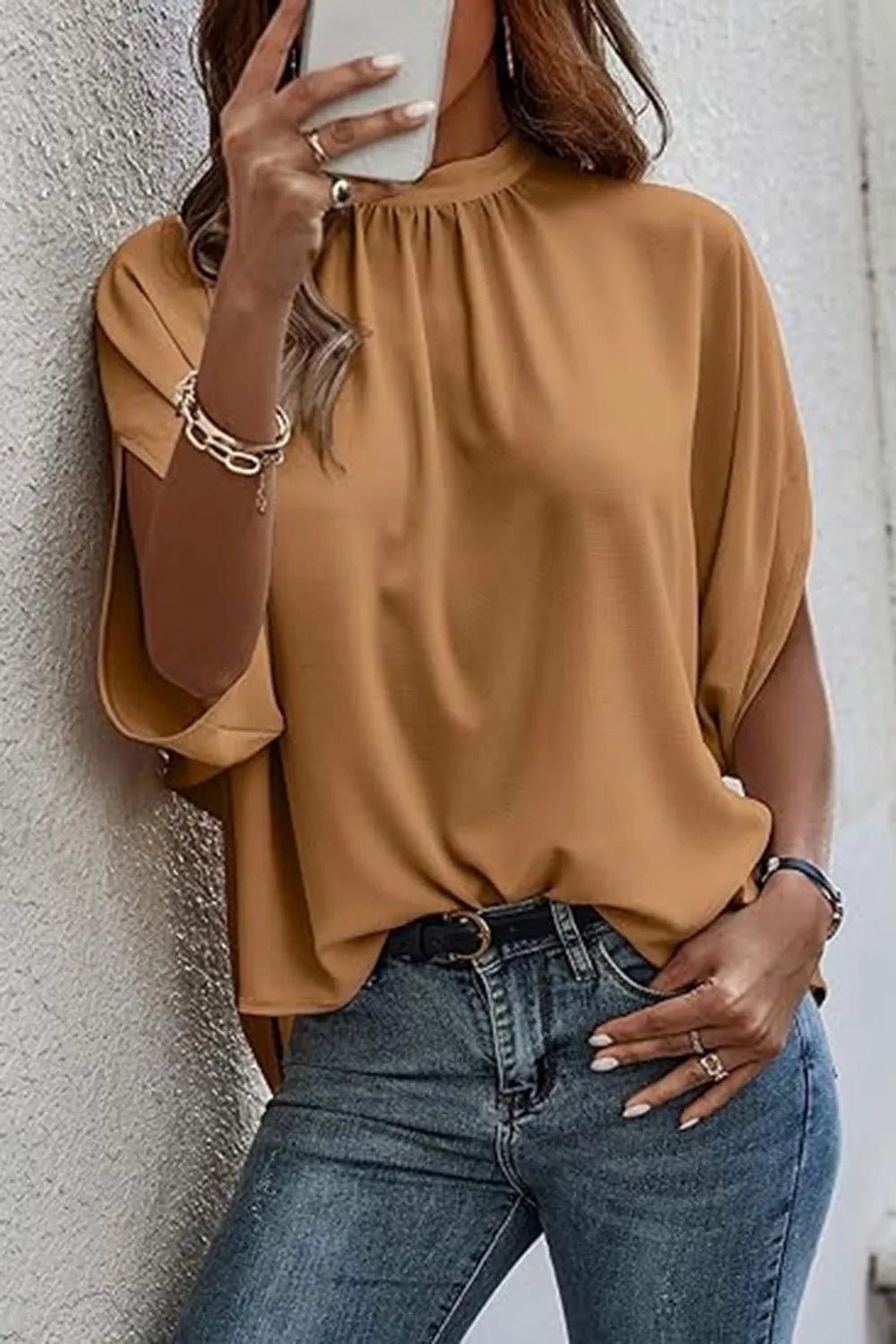 Women's Tie-Back Slit Half Sleeve Blouse – Lightweight Everyday Top - ShopNQlik