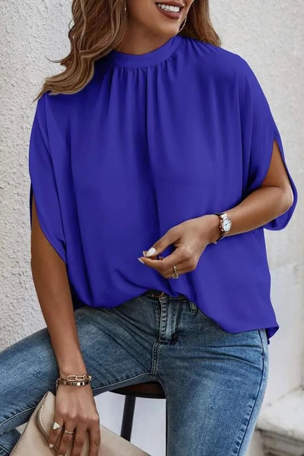 Women's Tie-Back Slit Half Sleeve Blouse – Lightweight Everyday Top - ShopNQlik
