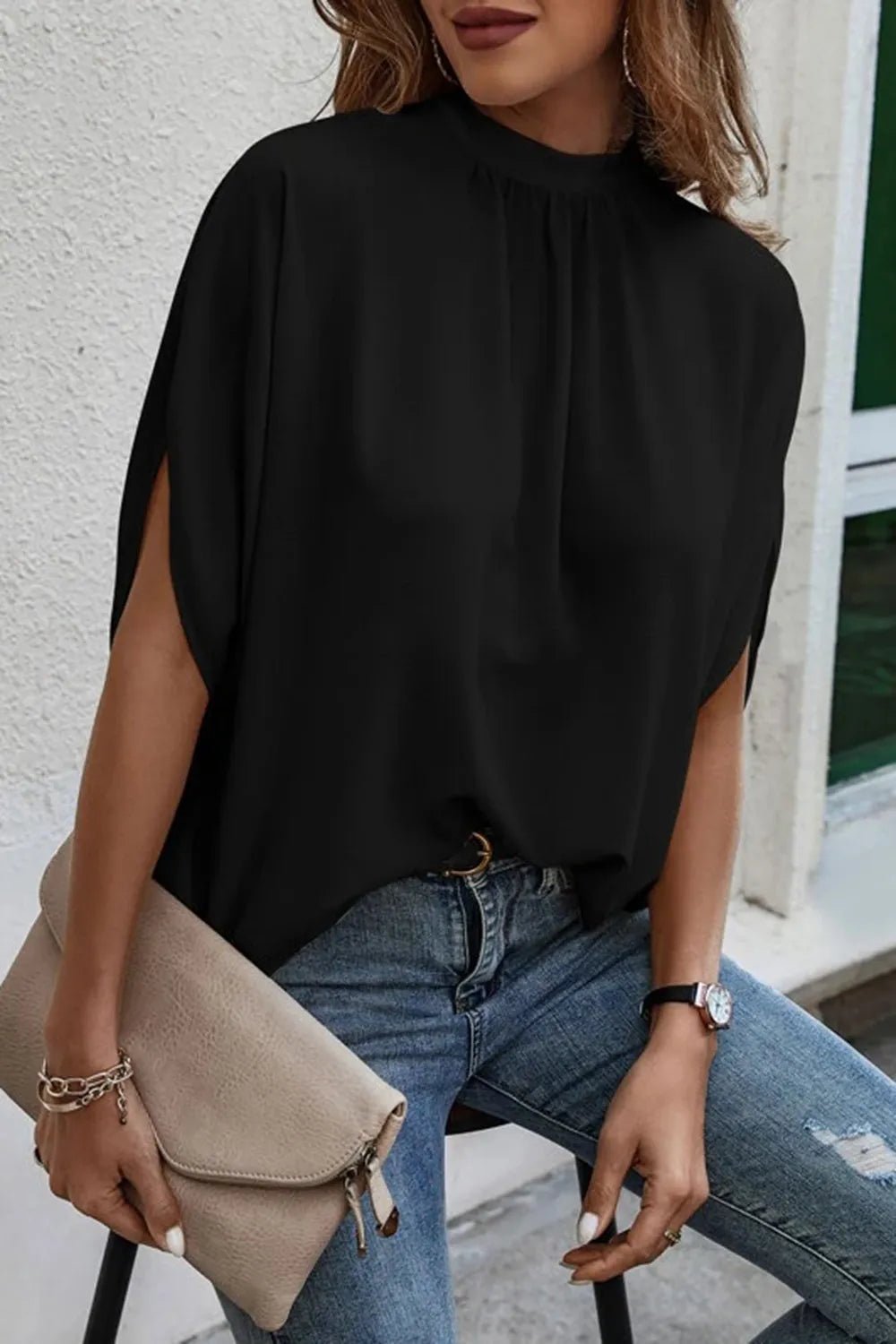 Women's Tie-Back Slit Half Sleeve Blouse – Lightweight Everyday Top - ShopNQlik