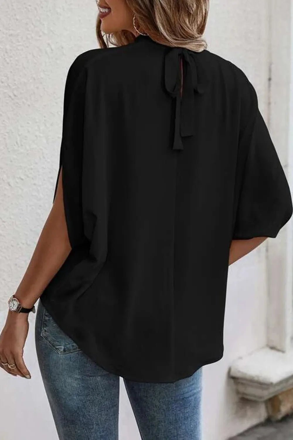 Women's Tie-Back Slit Half Sleeve Blouse – Lightweight Everyday Top - ShopNQlik