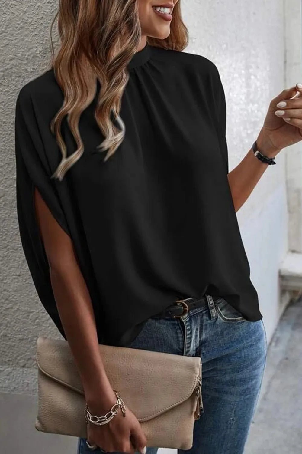 Women's Tie-Back Slit Half Sleeve Blouse – Lightweight Everyday Top - ShopNQlik