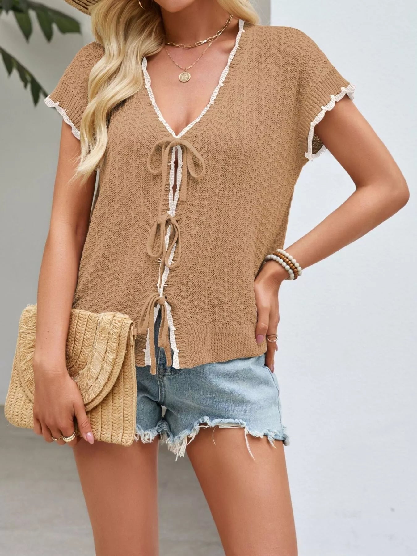 Women's Tie-Front Openwork Knit Cardigan – 4 Colours, S–XL - ShopNQlik